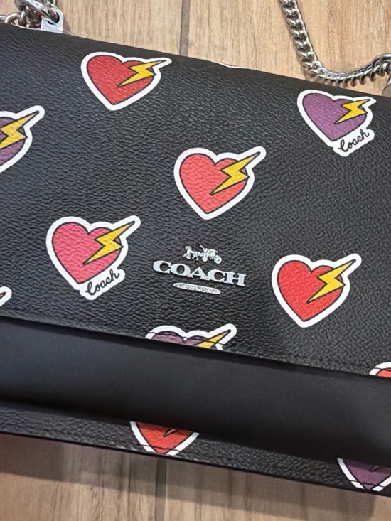 Coach Handbags - Coach Black Leather Shoulder Bag with Red & Purple Heart Motifs